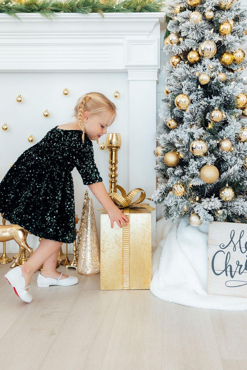 Hunter Green Velvet Sequin Dress - Aaria Tees Aaria Tees