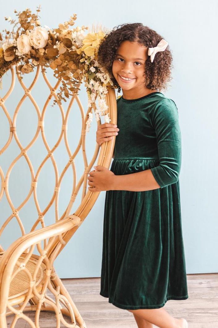Hunter Green Velvet Twirl Dress - Aaria Tees Aaria Tees