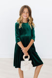 Hunter Green Velvet Twirl Dress - Aaria Tees Aaria Tees