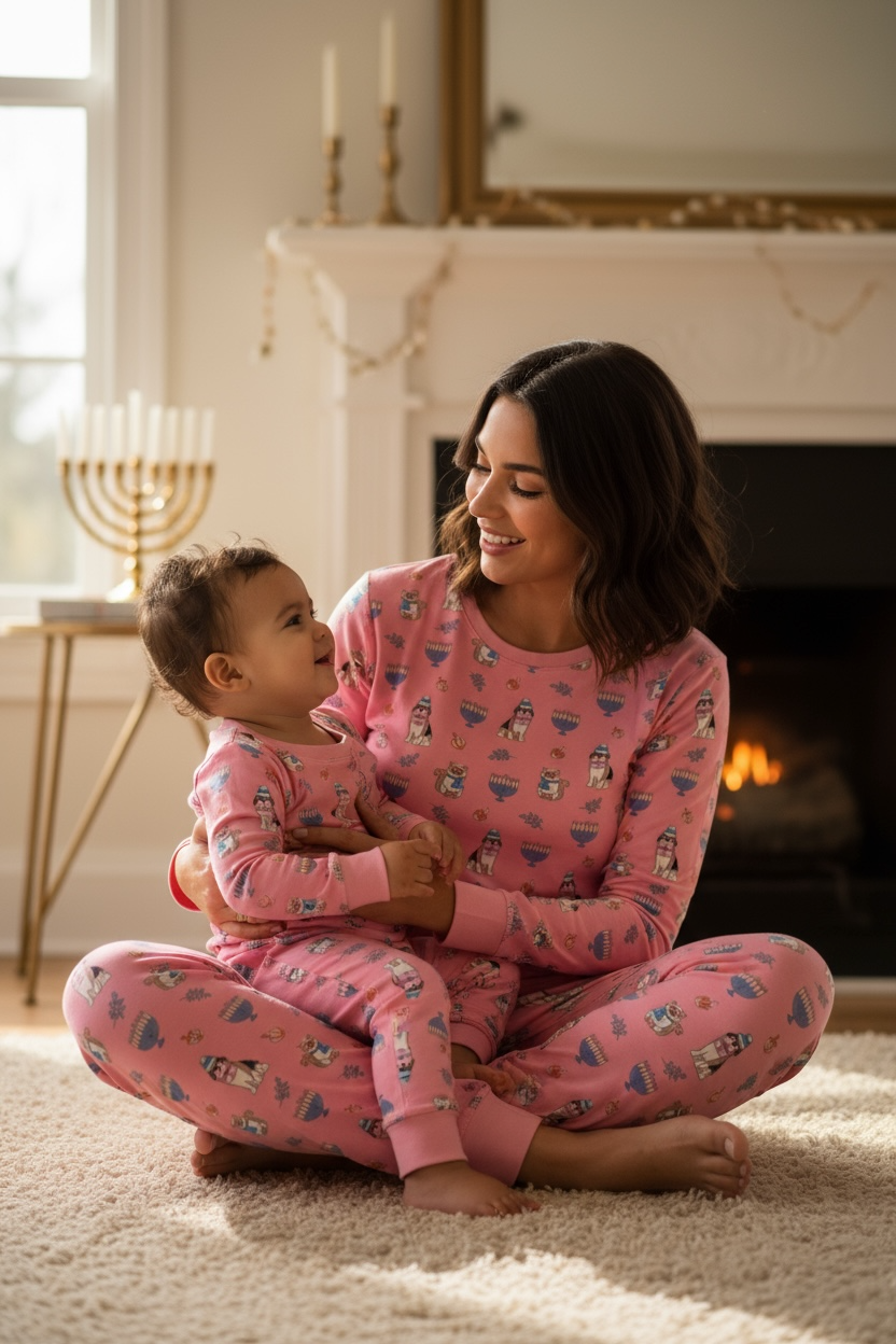 Hanukkah Pets (Women's Long Sleeve PJ) - Pink - Aaria Tees Aaria Tees