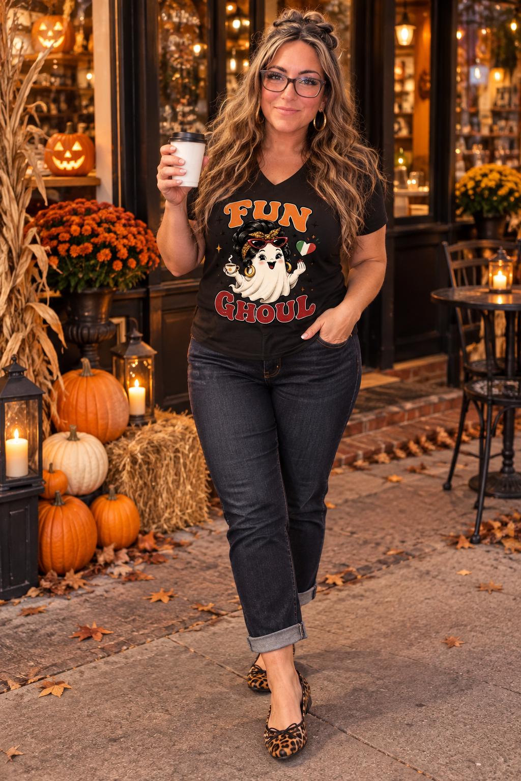 Fun Ghoul Lady Halloween Graphic Tee - Aaria Tees Aaria Tees