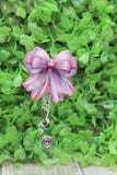 Pink & White Double Bow Badge/ID Holder Reel Aaria Tees