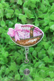 Football with Pink Bow Badge/ID Holder Reel Aaria Tees