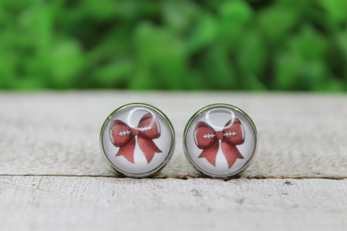 Football Bow 12mm Glass Stud Earrings