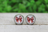 Football Bow 12mm Glass Stud Earrings Aaria Tees
