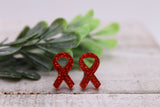 Red Glitter Awareness Ribbon || Stud Earrings || Hypoallergenic Aaria Tees