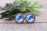 Lions Football || 12mm Glass Stud Earrings || Hypoallergenic Aaria Tees