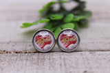 49ers Football Heart || 12mm Glass Stud Earrings || Hypoallergenic Aaria Tees