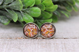 Footballs on Leopard || 12mm Glass Stud Earrings || Hypoallergenic Aaria Tees