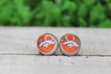 Broncos Football Orange Glass Stud Earrings Aaria Tees