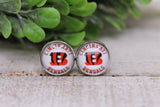 Bengals Football || 12mm Glass Stud Earrings || Hypoallergenic Aaria Tees