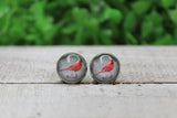 Red Cardinal on Stump Glass Stud Earrings Aaria Tees