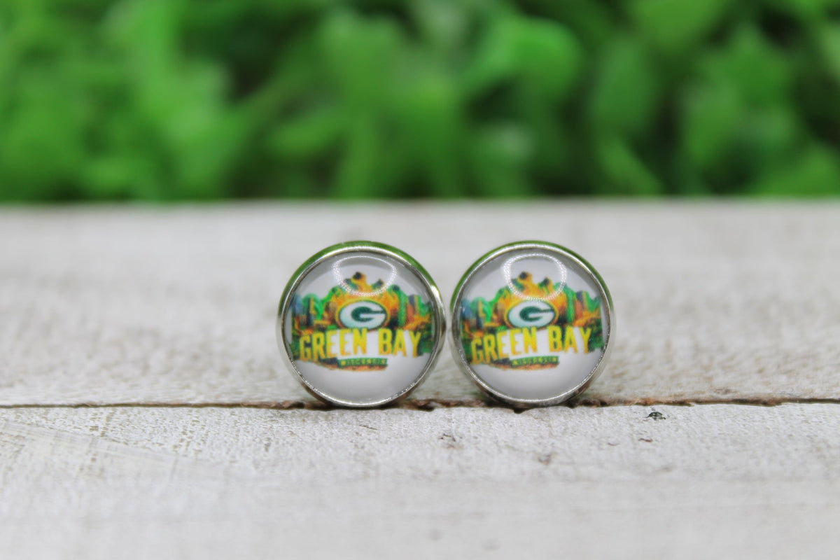Packers Green Bay City Glass Stud Earrings