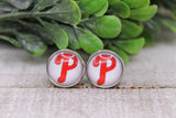 Baseball Phillies "P" Stud Earrings Aaria Tees