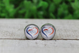 Broncos Football Heart Glass Stud Earrings Aaria Tees