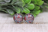 KC Football on Brushstrokes|| 12mm Glass Stud Earrings || Hypoallergenic Aaria Tees