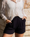 Trouser Shorts, Black Linen - Aaria Tees Aaria Tees