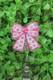 Pink Paw Print Bow Badge Reel Aaria Tees