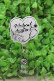 Medical Assistant White Shimmer Heart Stethoscope Badge Reel Aaria Tees