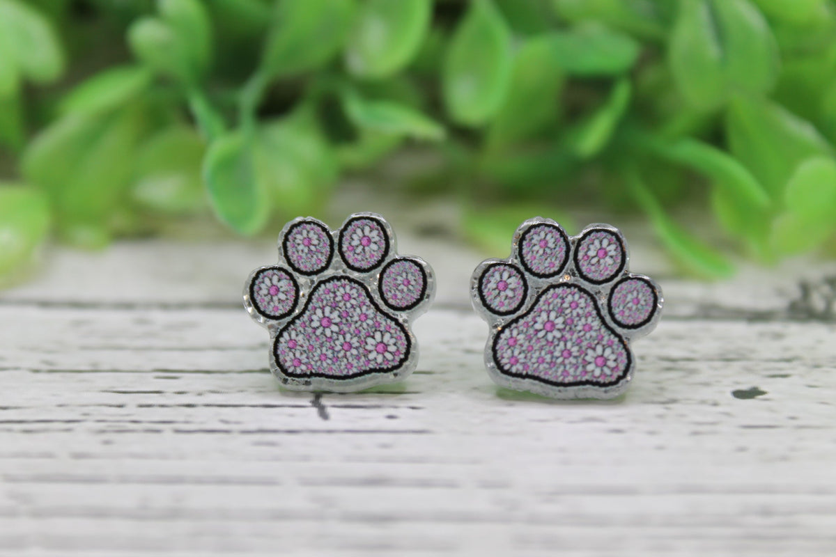 Floral Paw Prints Stud Earrings