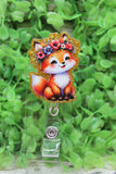 Floral Crown Fox Badge Reel Aaria Tees
