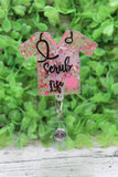 Scrub Life Lt Pink Confetti Badge Reel Aaria Tees