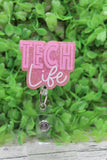 TECH Life Pink Glitter Badge Reel Aaria Tees