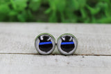 Law Enforcement Blue Line Badge Stud Earrings Aaria Tees