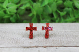 Red Glitter Cross Stud Earrings Aaria Tees
