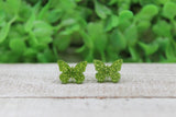 Green Glitter Butterfly Stud Earrings Aaria Tees