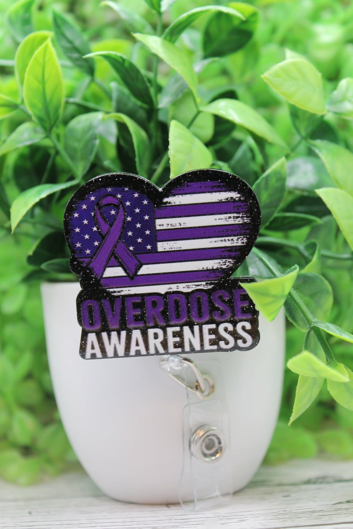 Overdose Awareness Flag Heart Badge Reel