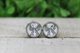 Checkered Bow Glass Stud Earrings Aaria Tees