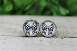Fancy Checkered Bow Glass Stud Earrings Aaria Tees
