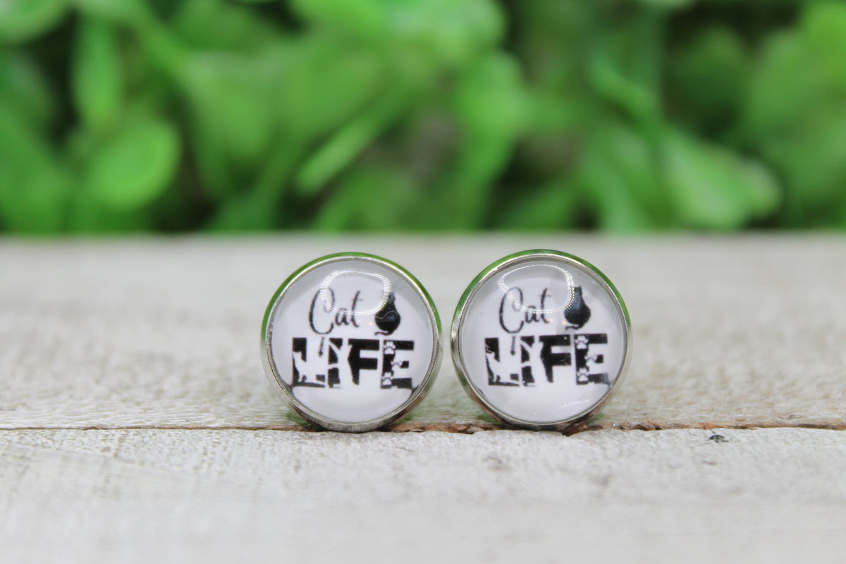 Cat Life Glass Stud Earrings