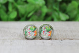 Sunflower with Paw Prints Glass Stud Earrings Aaria Tees