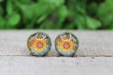 Stained Glass Sunflowers Glass Stud Earrings Aaria Tees