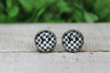 Checkered Smiley Glass Stud Earrings Aaria Tees