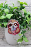 Cute Sloth with Boba Drink Badge Reel Aaria Tees