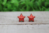 Red Metallic Star Stud Earrings Aaria Tees