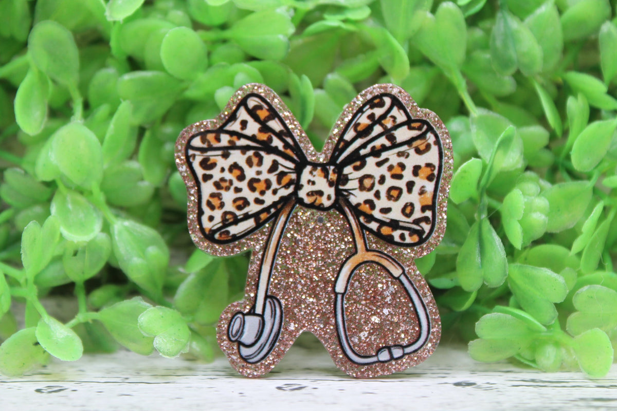 Leopard Bow Stethoscope Badge Reel