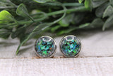 Green Foiled Dome Stud Earrings Aaria Tees
