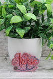 Nurse on Pink Glitter Badge Reel Aaria Tees