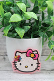 Floral Pink Bow Cat Badge Reel Aaria Tees