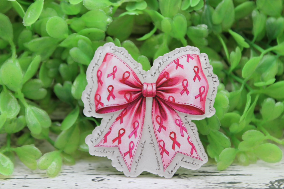 Breast Cancer Awareness Bow White Badge Reel
