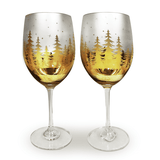 Gold Pine Tree Wine Glasses Aaria Tees