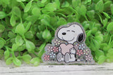 White Dog Holding Heart in Flowers Badge Reel Aaria Tees