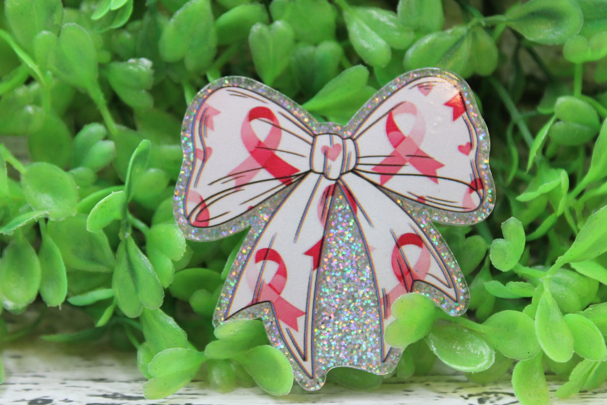 Breast Cancer Awareness Bow Silver Badge Reel