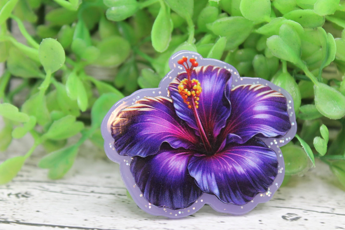 Purple Hibiscus Flower Badge Reel