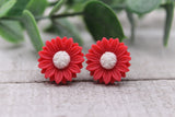 Red Daisy Stud Earrings Aaria Tees