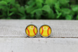 Softball Glass Stud Earrings Aaria Tees